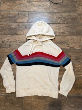 Faherty Cream Hooded Sweater Pullover with Multicolor Stripes